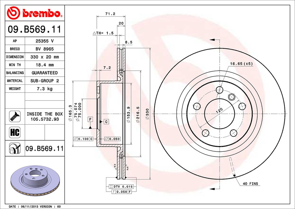 PHOTO DE Rotor de freno PART NUMBER 09.B569.11